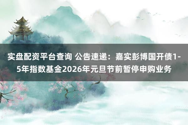 实盘配资平台查询 公告速递：嘉实彭博国开债1-5年指数基金2026年元旦节前暂停申购业务