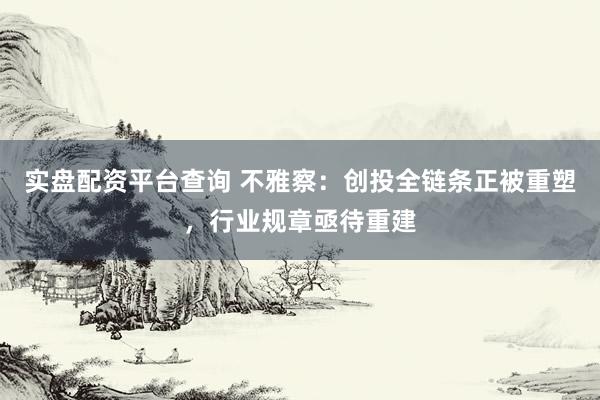 实盘配资平台查询 不雅察：创投全链条正被重塑，行业规章亟待重建